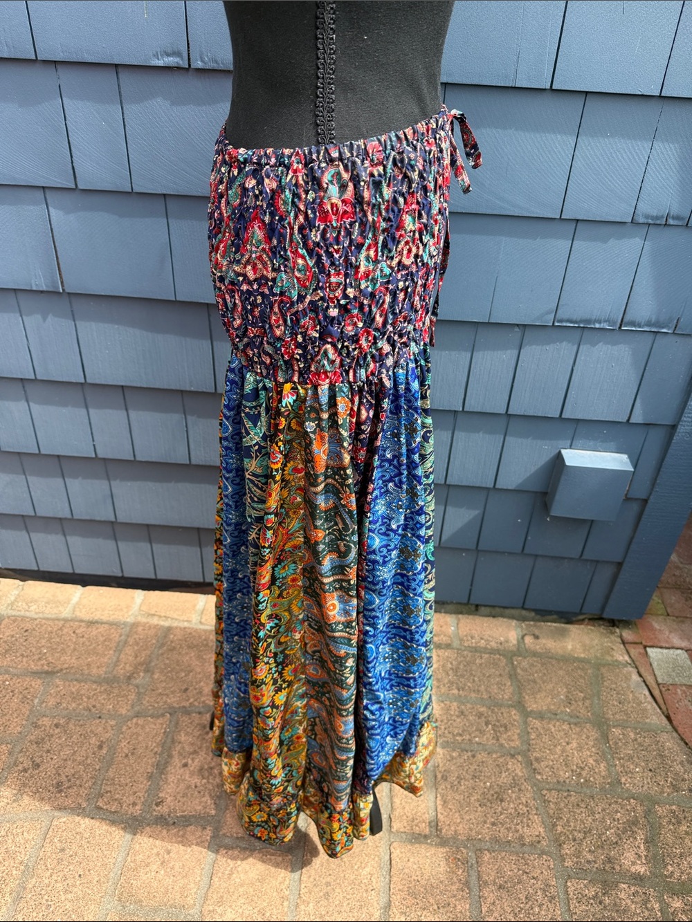 EARTHBOUND Paisley Tiered Maxi Skirt in Navy, Teal, Orange, Red medium - Picture 8 of 11